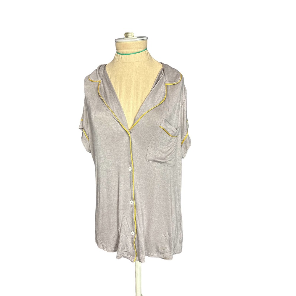 Hale Bob Dark Taupe with Yellow Piping 2 Piece Pajama Loungewear Set Size L